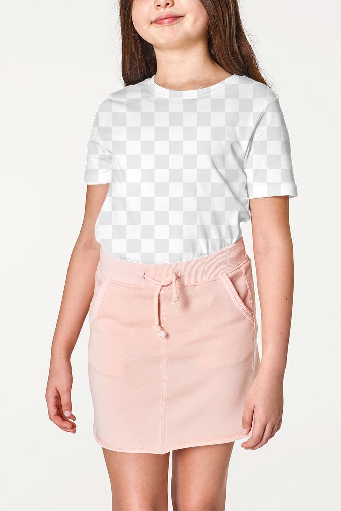Woman wearing png t-shirt and pink skirt mockup