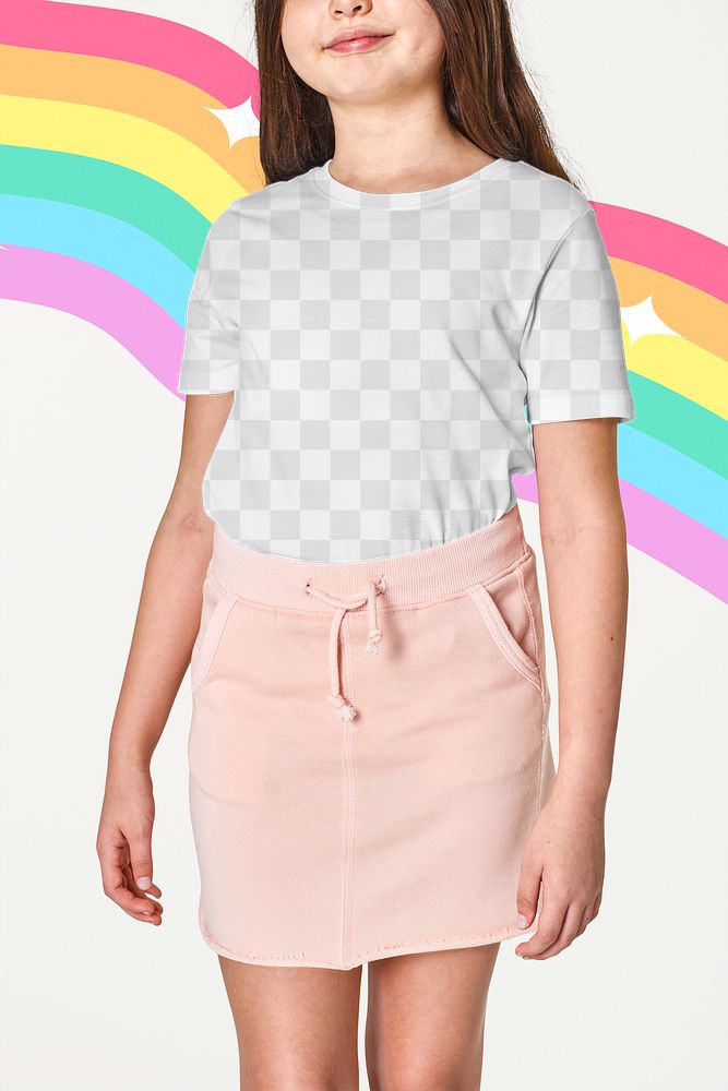 Woman wearing png t-shirt mockup and pink skirt