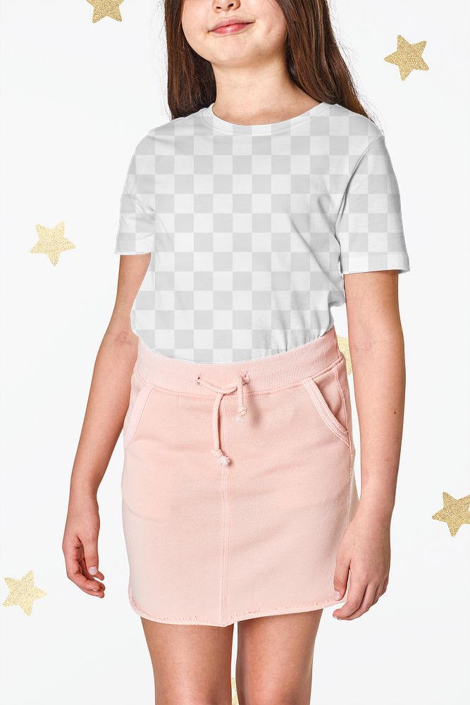 Woman wearing png t-shirt mockup and pink skirt