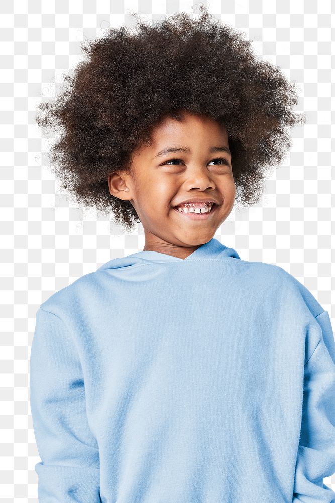 Black boy wearing blue hoodie png mockup studio shot