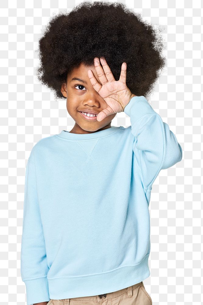 Black boy wearing blue sweater png mockup