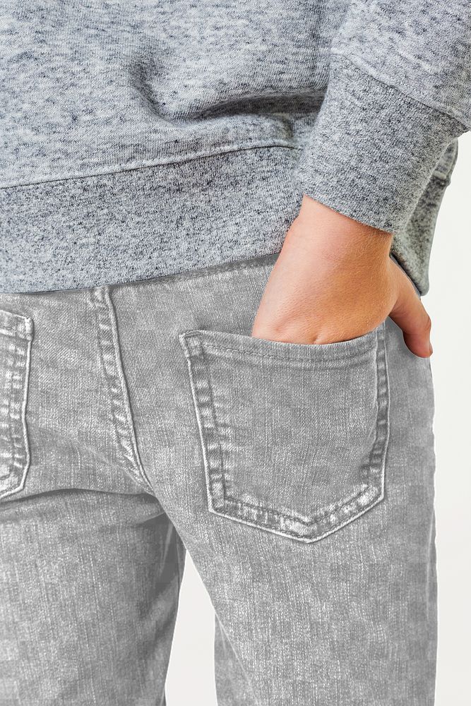 Boy's jeans png mockup and gray sweater