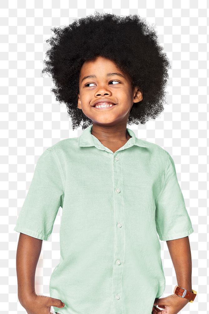 Png black boy wearing green shirt mockup