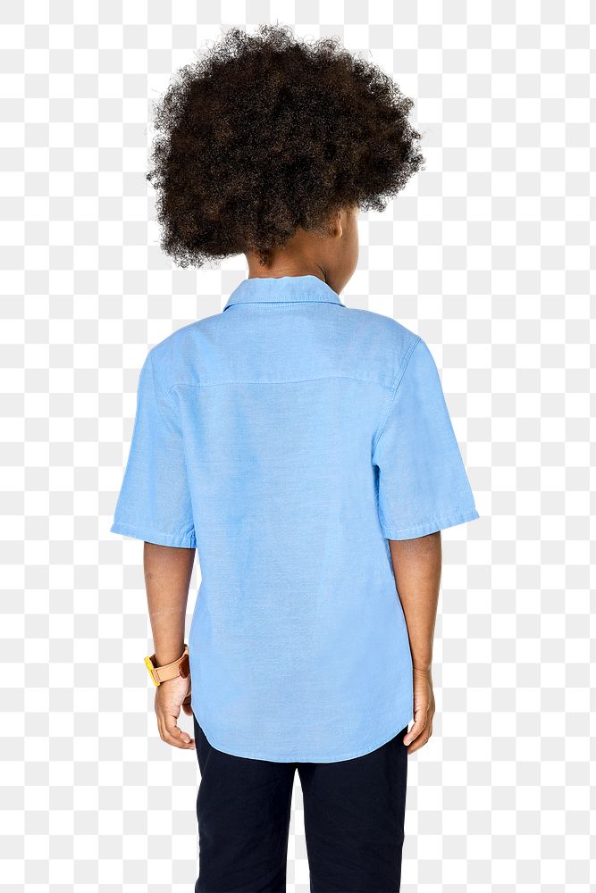 Png black boy wearing blue shirt mockup