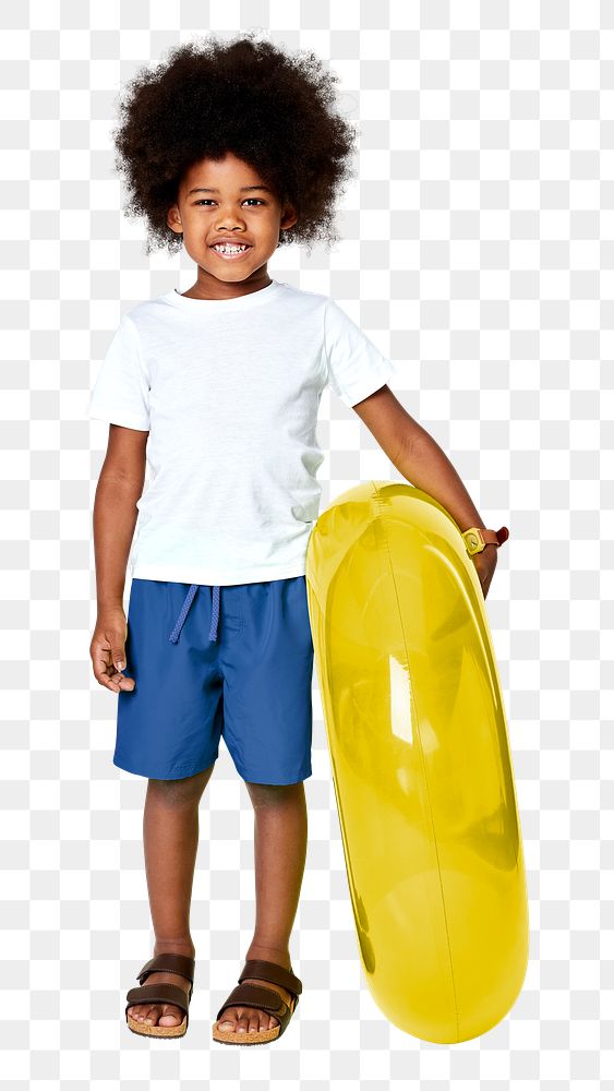Full body png black boy mockup with inflatable tube