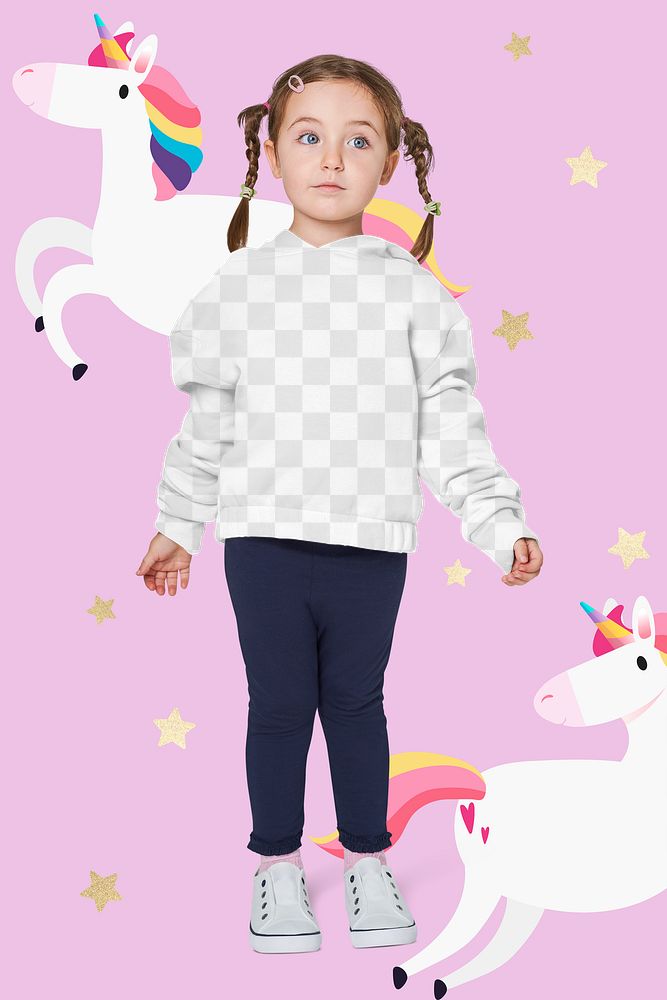 Girl wearing hoodie mockup png in studio