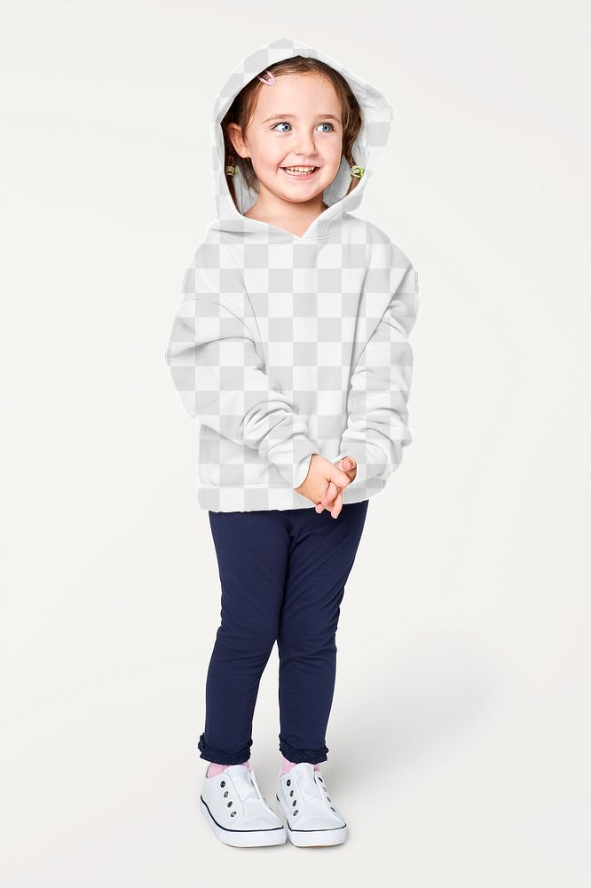 Girl wearing hoodie mockup png in studio