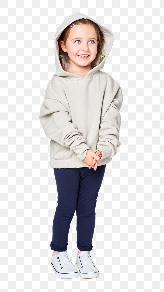 Png little girl wearing hoodie mockup