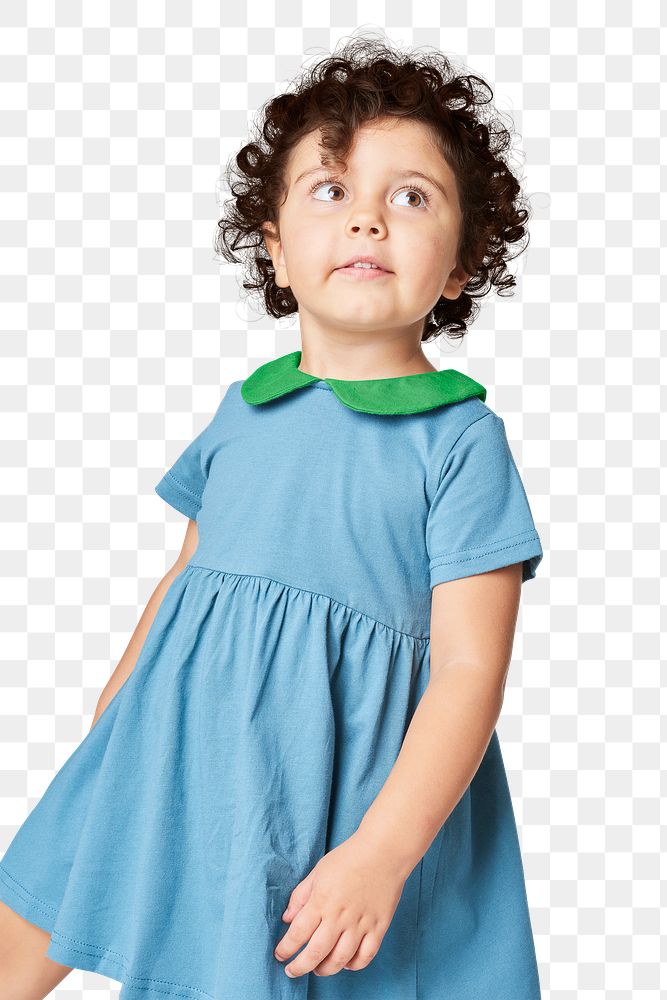 Girl wearing blue dress png mockup