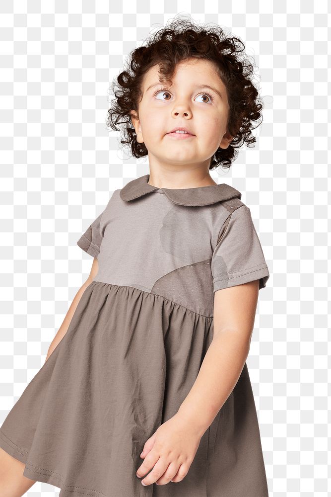 Girl wearing gray dress png mockup