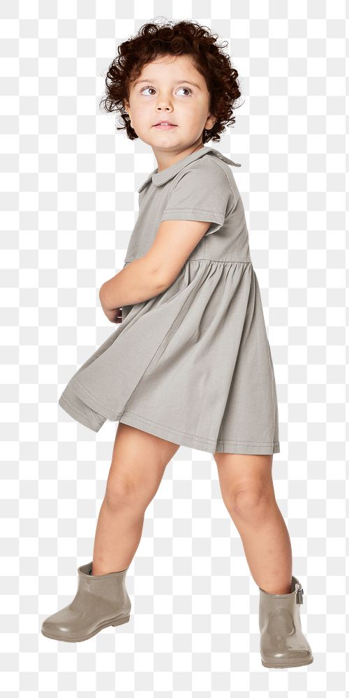 Girl wearing gray dress png full body mockup
