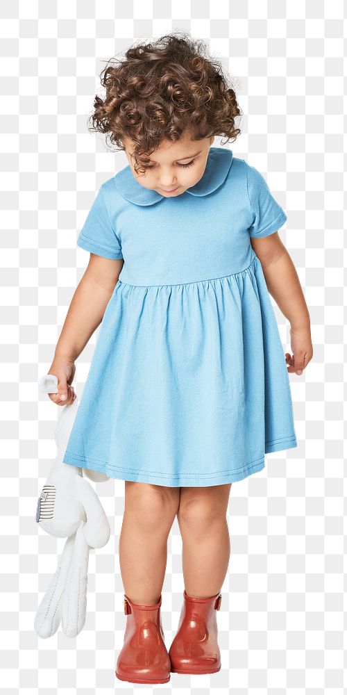 Girl wearing blue dress png full body mockup