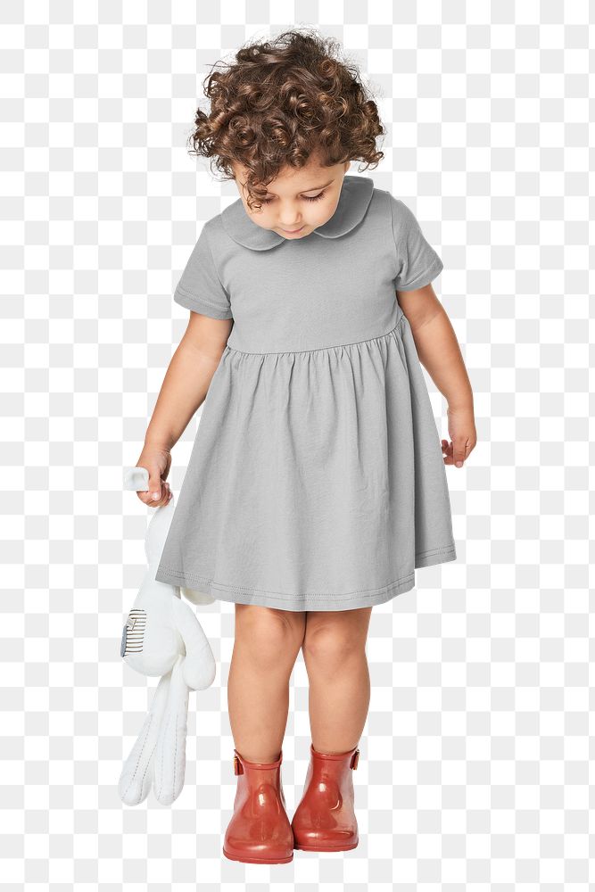 Girl wearing gray dress png full body mockup