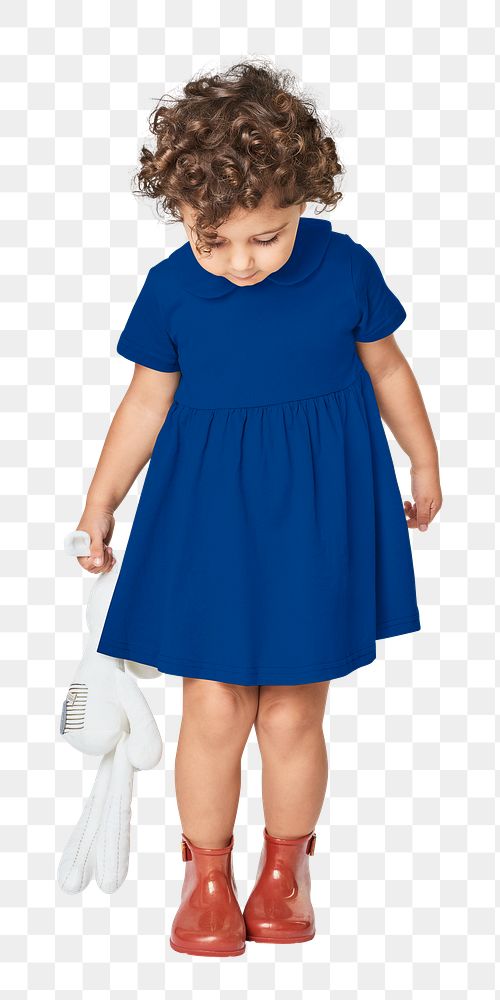 Girl wearing blue dress png full body mockup