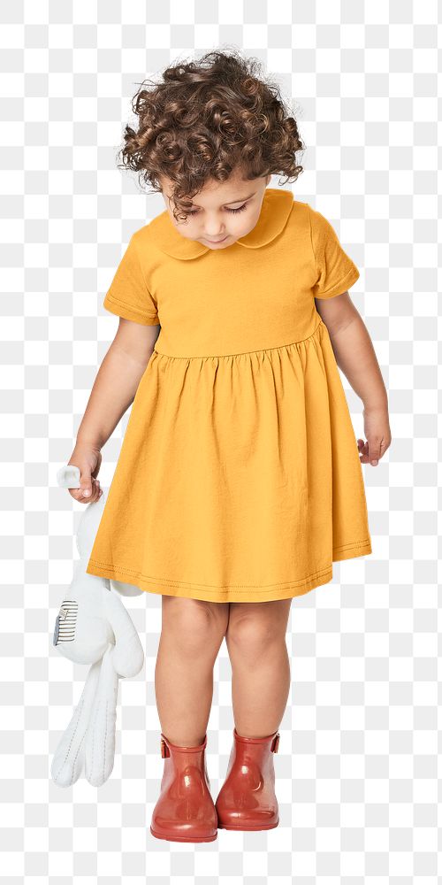 Girl wearing yellow dress png full body mockup