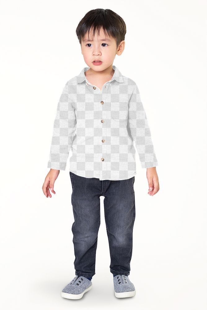 Png boy's long sleeve shirt mockup with jeans