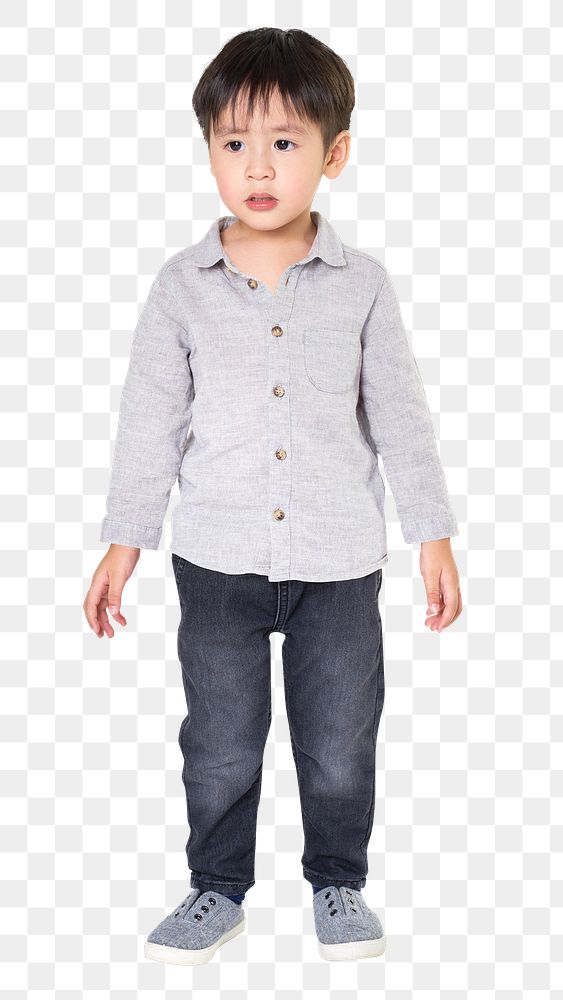 Png boy's long sleeve shirt with jeans mockup fullbody