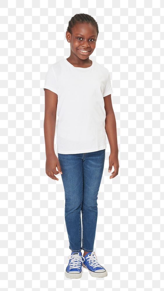 Black girl's casual white t shirt png mockup in studio