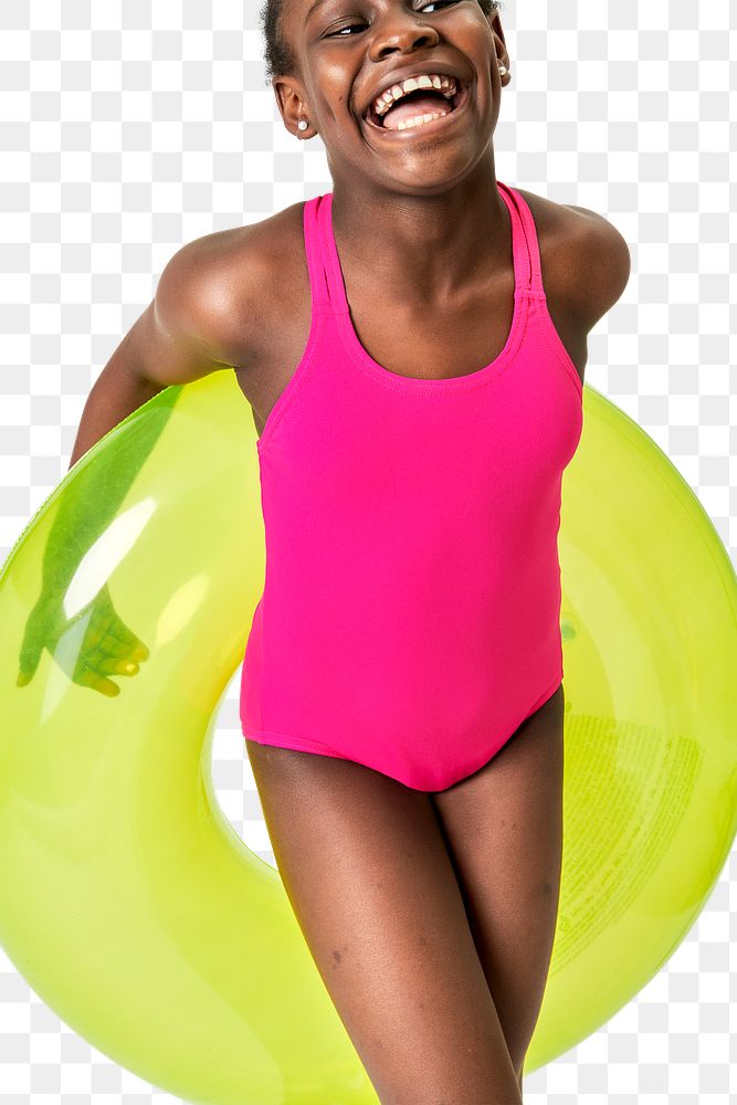 Png black woman mockup in a pink swimsuit