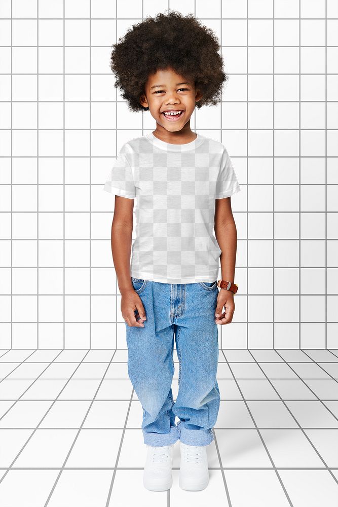 Black boy wearing png t-shirt full body mockup