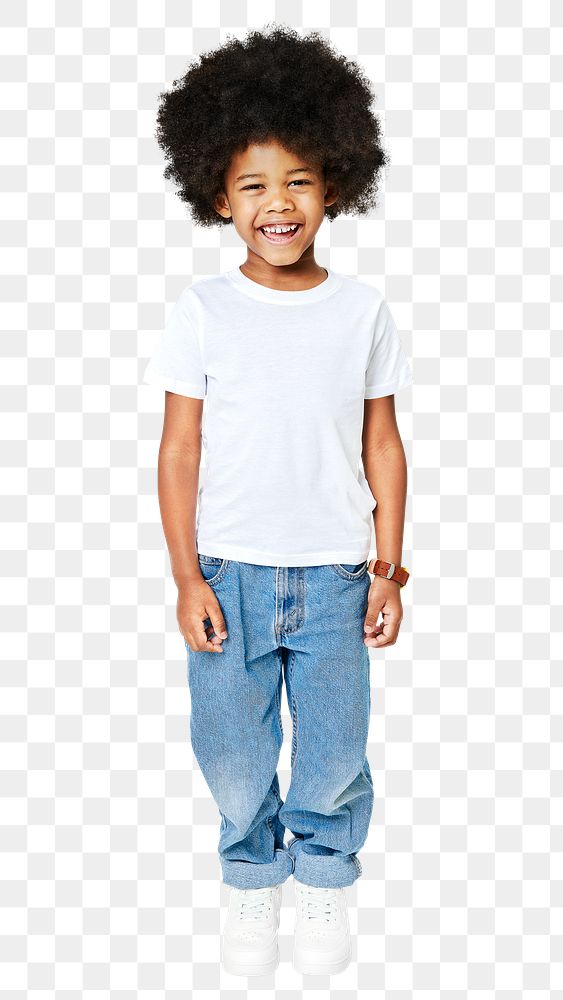 Png black boy in t-shirt and pants full body mockup