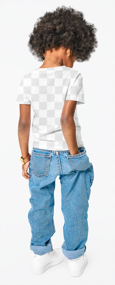 Black boy wearing png t-shirt full body mockup