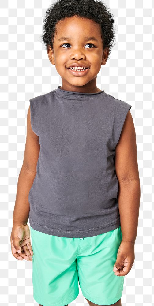 Kid in a gray sleeveless png