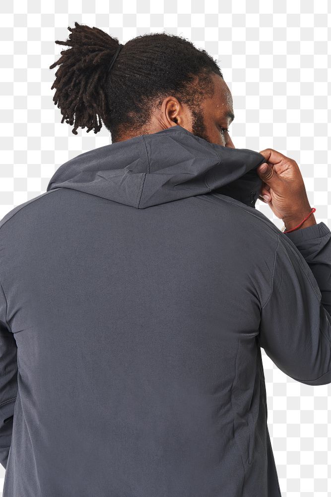 Men's gray hoodie mockup png fashion shoot in studio