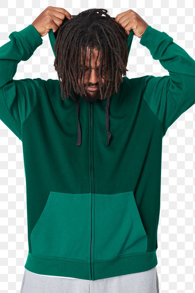 Men's green hoodie mockup png fashion shoot in studio