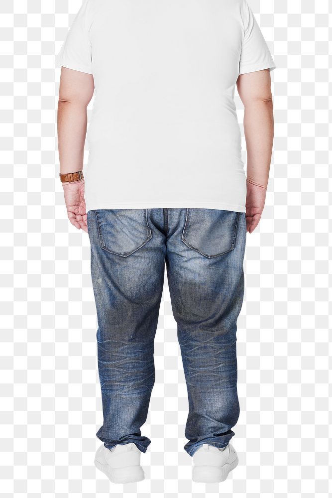 Men's white tee and jeans plus size fashion mockup png
