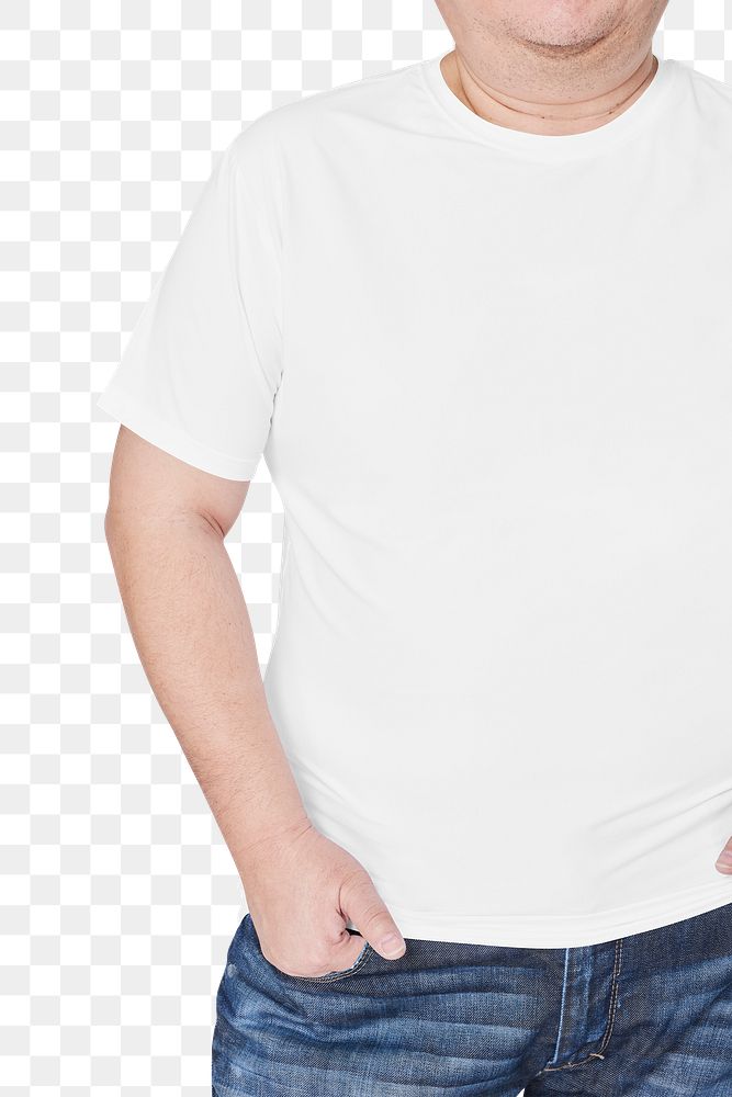 Men's white tee and jeans plus size fashion png mockup studio shot