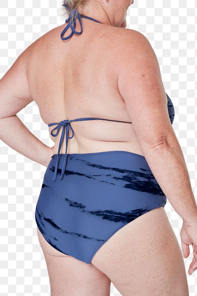 Size inclusive png women's swimwear blue bikini mockup studio shot