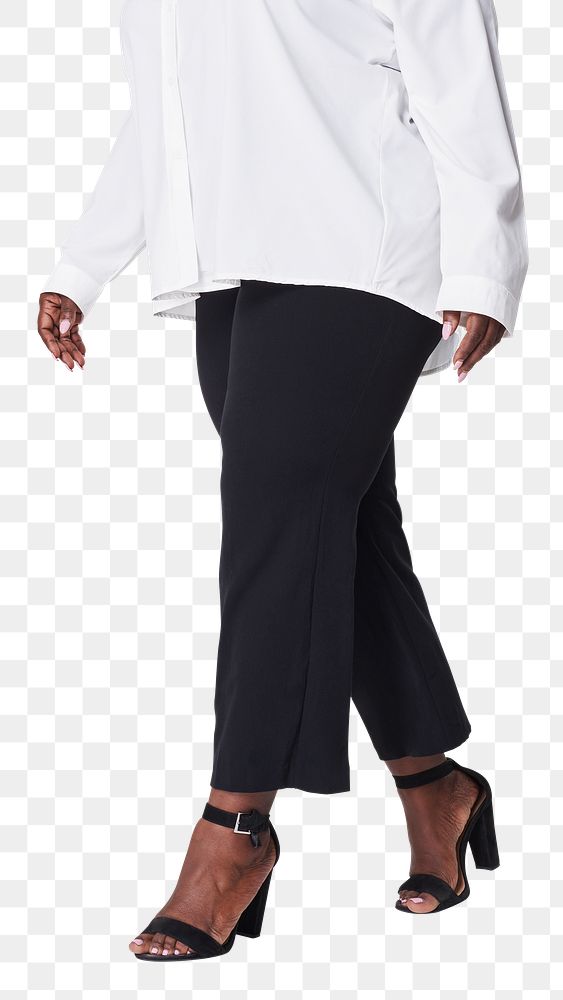 Women's white shirt black pants plus size fashion png mockup