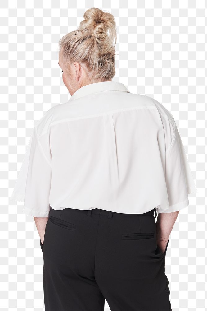 Plus size women's white shirt mockup png fashion shoot in studio