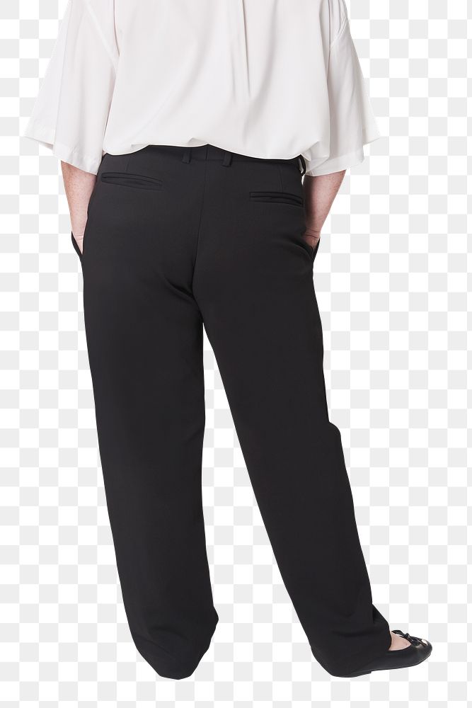 Plus size women's white shirt black pants mockup png fashion shoot in studio