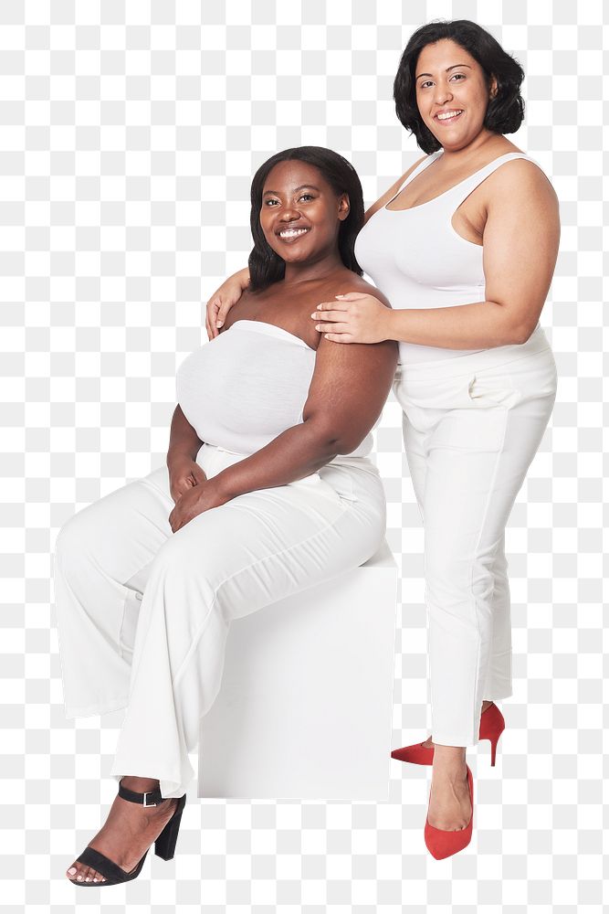 Png attractive curvy woman in white outfit mockup apparel studio shoot