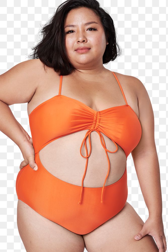 Size inclusive png orange swimsuit apparel mockup fashion