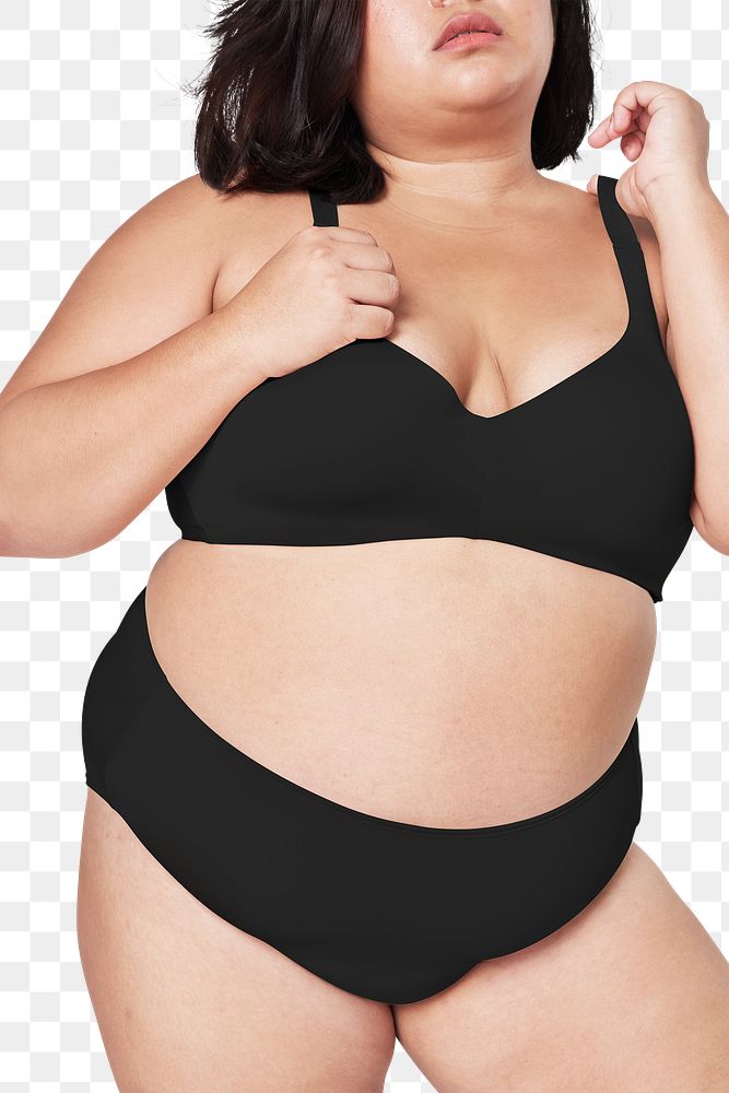 Body positivity png curvy woman black lingerie mockup