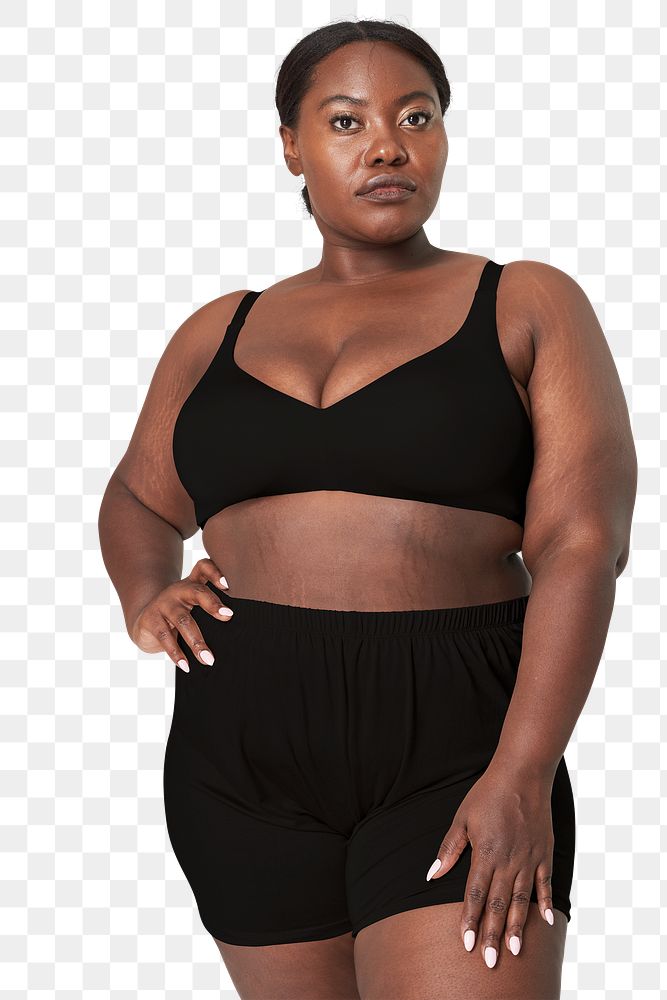 Png women's black lingerie plus size apparel mockup