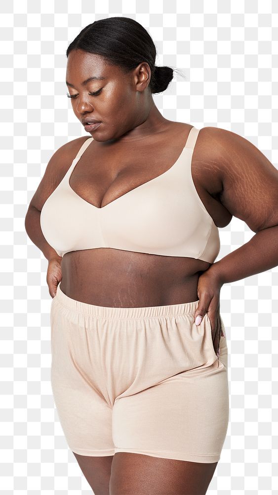 Beige lingerie png plus size apparel mockup body positivity shoot