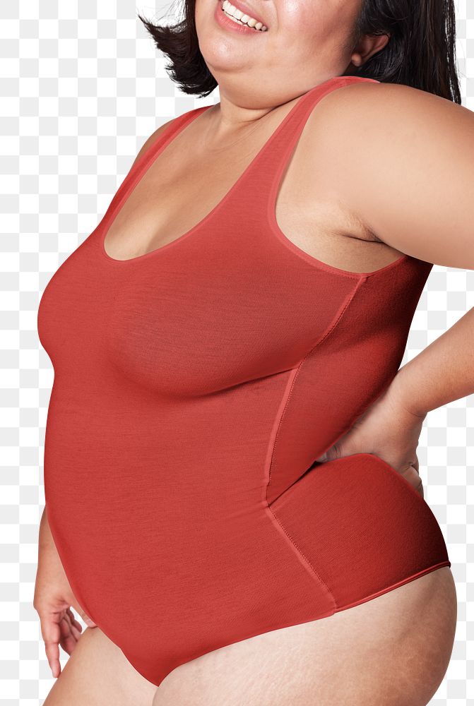 Red swimsuit png plus size apparel mockup body positivity shoot