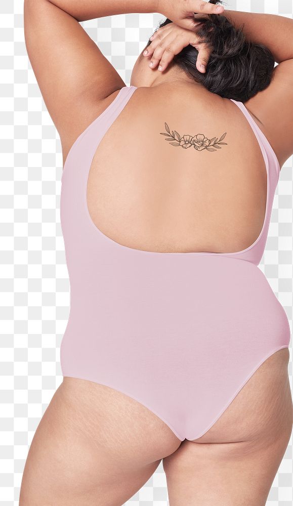 Plus size pink swimsuit png apparel mockup women's fashion