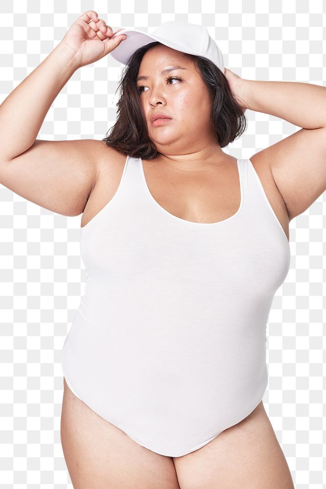 Body positivity png curvy woman white swimsuit mockup