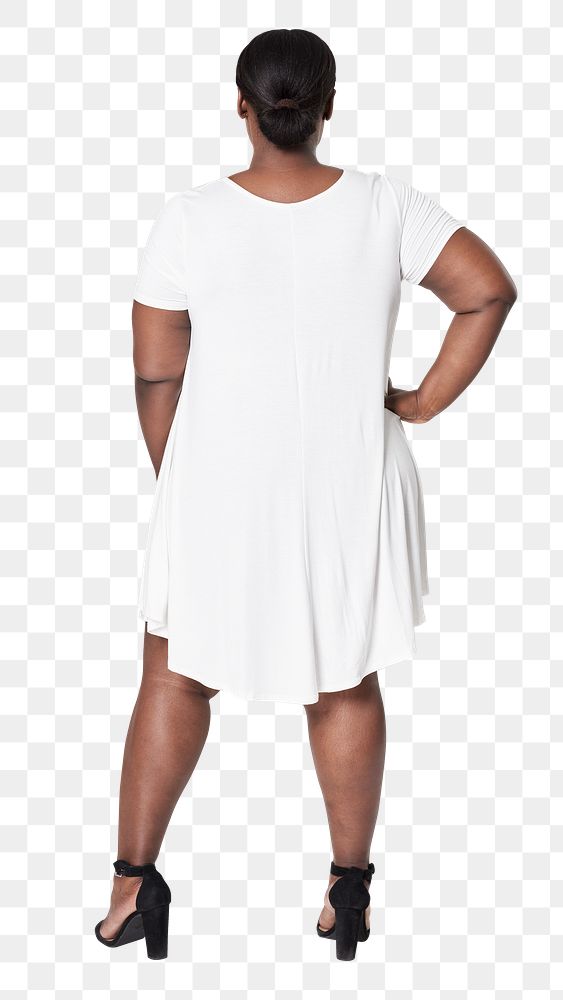 Women's plus size fashion png white dress apparel mockup