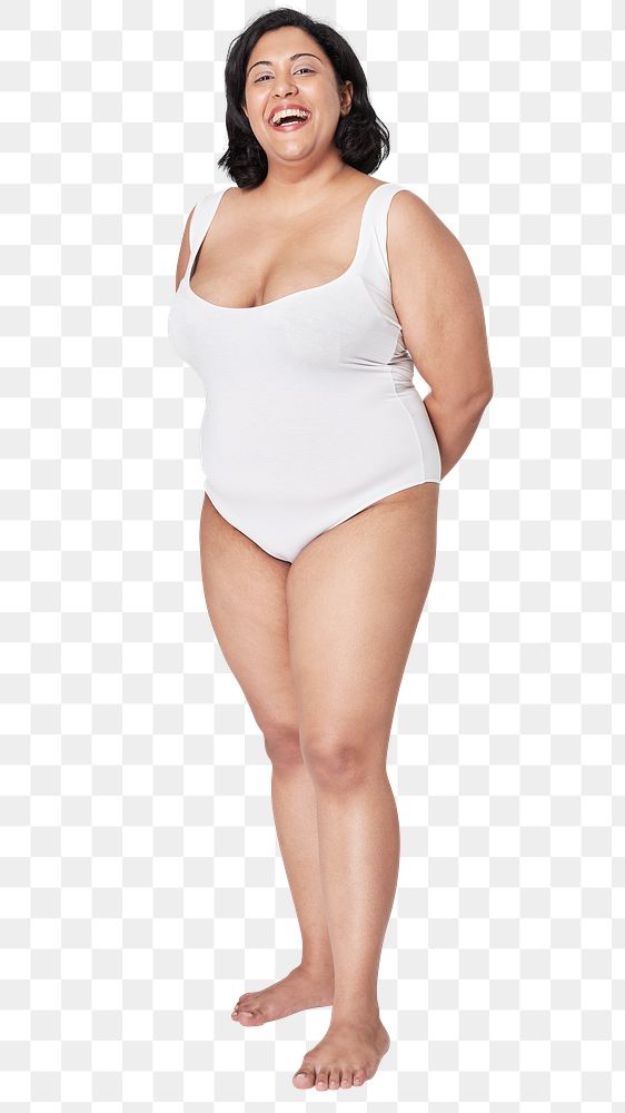 Plus size white swimsuit png apparel mockup women's fashion