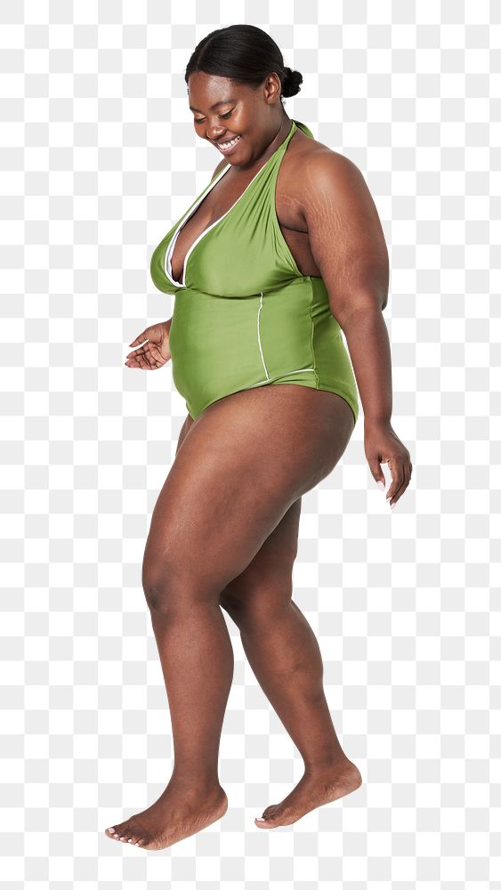 Size inclusive png women's green swimsuit mockup studio shot