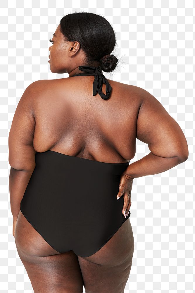 Plus size black swimsuit png apparel mockup women's fashion
