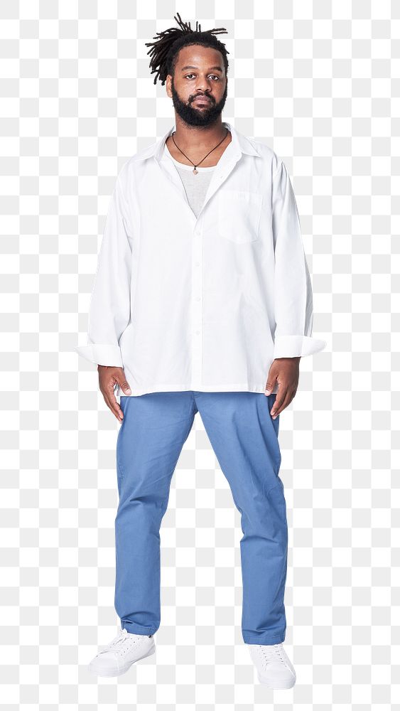 Plus size white shirt blue pants apparel png mockup body positivity shoot