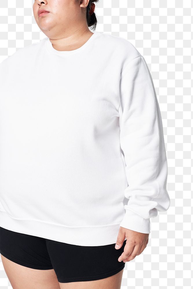 Plus size apparel white jumper mockup png studio shot