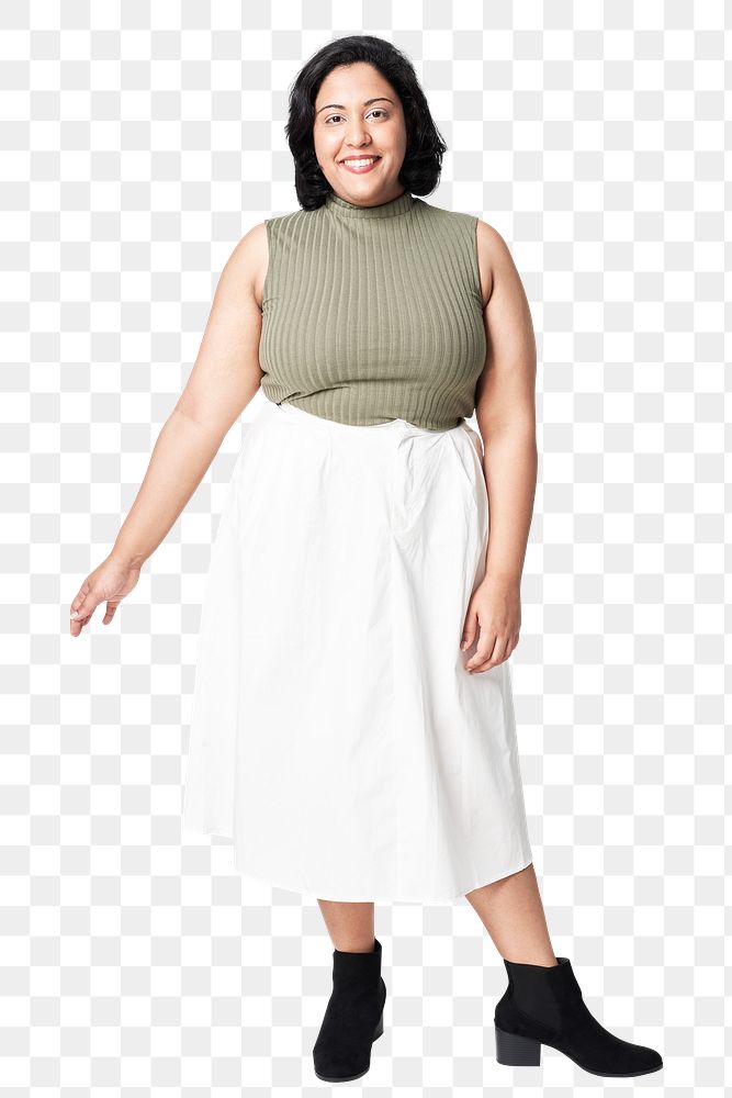 Green top and white skirt png plus size apparel mockup shoot